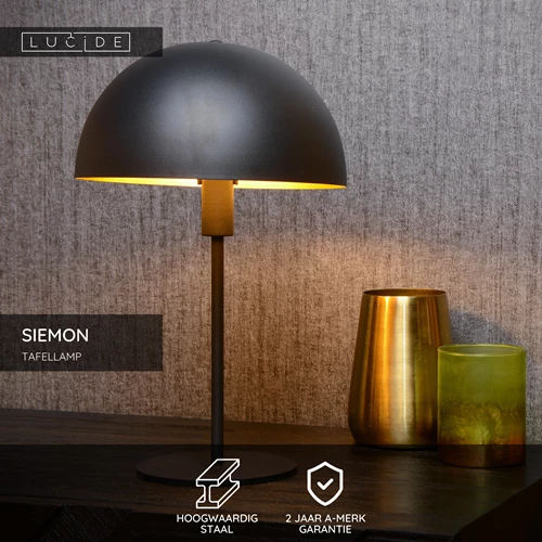 Lucide SIEMON - Tafellamp - Ø 25 cm - 1xE14 - Zwart - USP